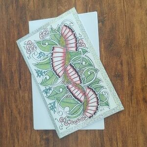 🌻 5/$20 Handmade Floral Zentangle Card-Green, Red & Yellow-Leaves & Mushrooms